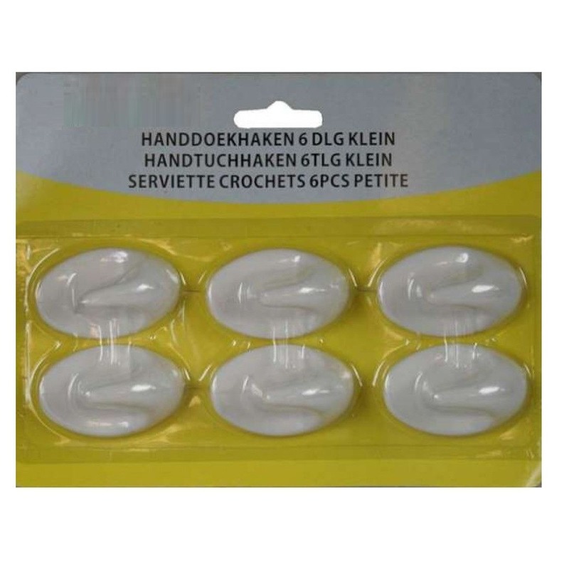 6x witte handdoekhaakjes zelfklevend