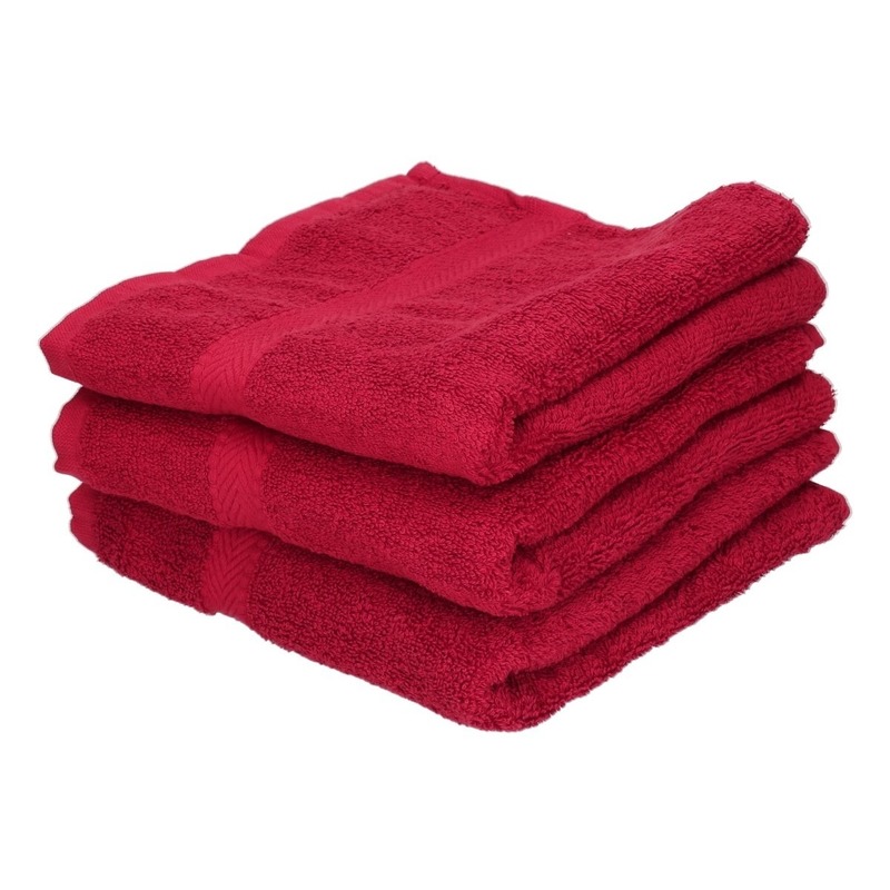 3x voordelige badhanddoeken rood 70 x 140 cm 420 grams