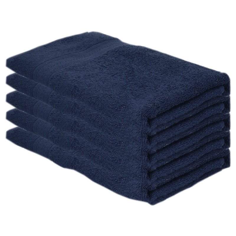 5x voordelige badhanddoeken navy blauw 70 x 140 cm 420 grams